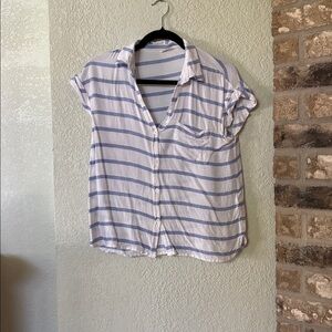 Club Monaco Button Front Stripe Collared Boxy Top